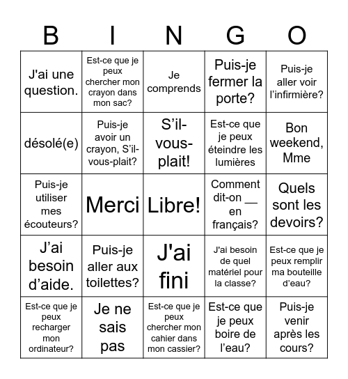 Expressions de la classe Bingo Card