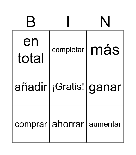Palabras clave de Sumar Bingo Card