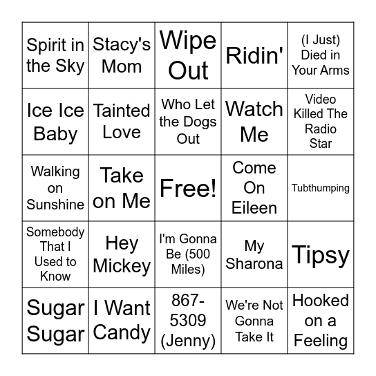 One-Hit Wonders Bingo Card