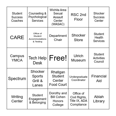 Campus Resources Bingo Card