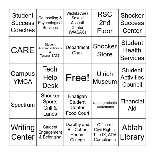 Campus Resources Bingo Card