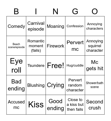 Romance anime Bingo Card