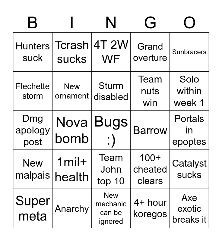 DP epic raid Bingo Card