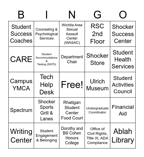 Campus Resources Bingo Card