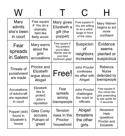 Act 2 - The Crucible Bingo Card