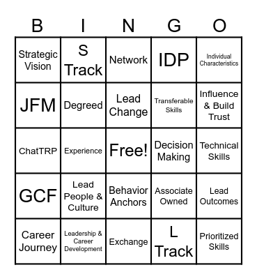 Career Development Bingo Card