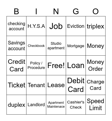 Independent Living Bingo Card