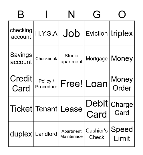Independent Living Bingo Card