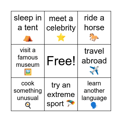 Have u ever? Bingo Card