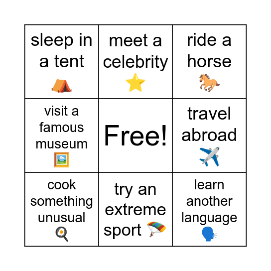 Have u ever? Bingo Card