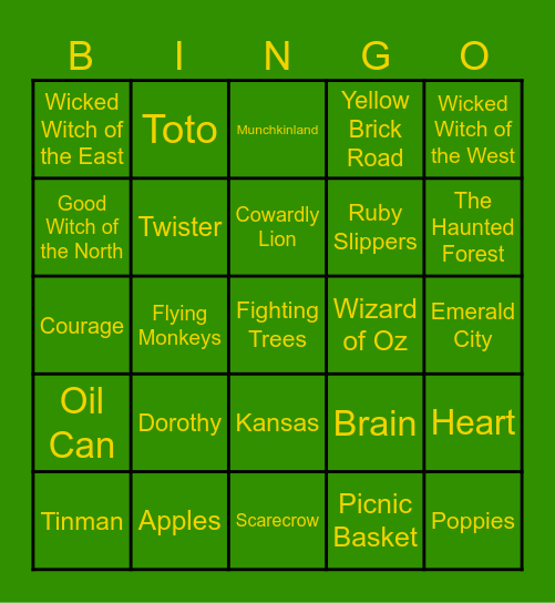 Wizard of Oz Bingo Card