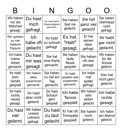 Perfekt/Gegenwart Re-writes Bingo Card