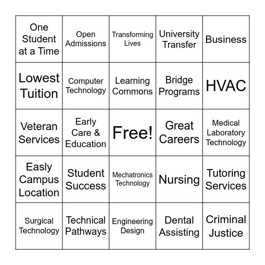 Transforming Lives @ TCTC Bingo Card