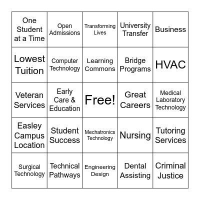 Transforming Lives @ TCTC Bingo Card
