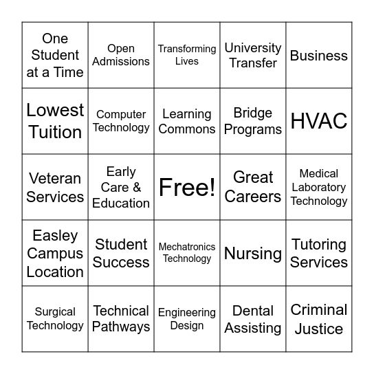 Transforming Lives @ TCTC Bingo Card