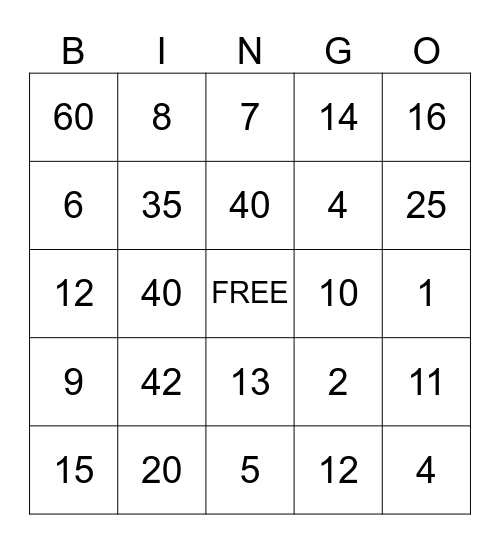 GCF & LCM Bingo Card