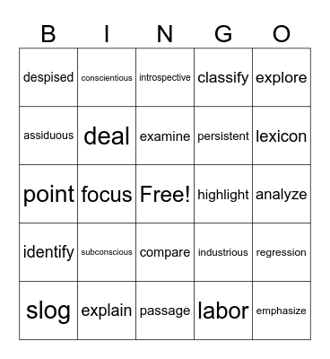 Vocabulary Bingo Card
