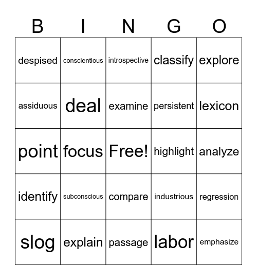 Vocabulary Bingo Card