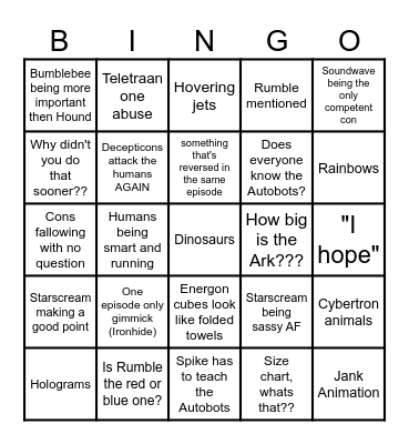 S.O.S Dinobots! (FLASHING LIGHTS) Bingo Card