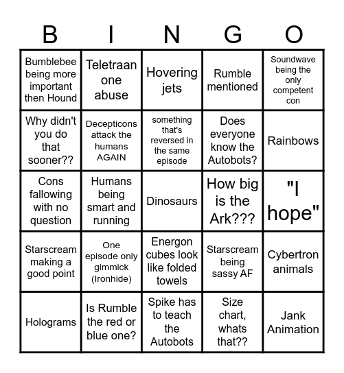 S.O.S Dinobots! (FLASHING LIGHTS) Bingo Card