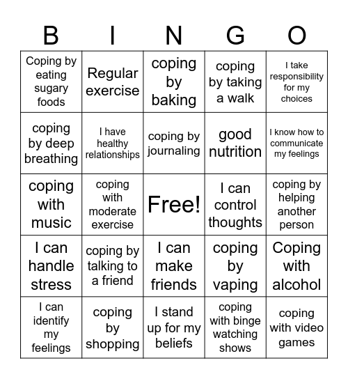 Mental Health Unit Bingo Card