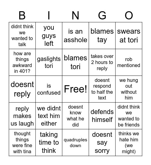 jasons response Bingo Card