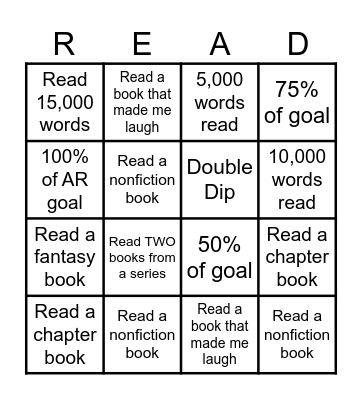 AR Reading Challenge -ends October 16 Bingo Card