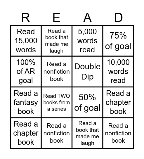 AR Reading Challenge -ends October 16 Bingo Card