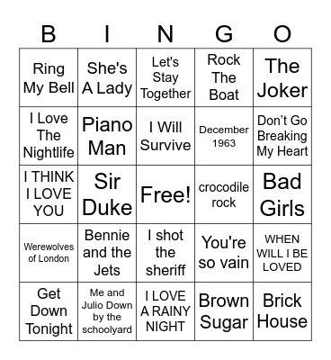 70's BINGO Card