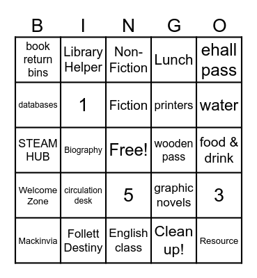 The Belmont Ridge M.S. Library Bingo Card