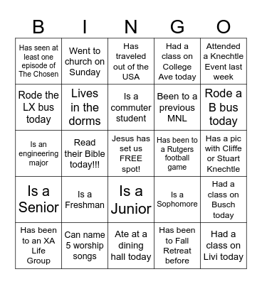 XA ICEBREAKER Bingo Card