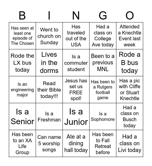 XA ICEBREAKER Bingo Card
