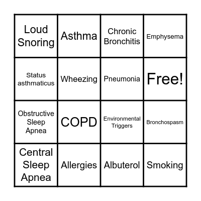 Lung Health BINGO Card