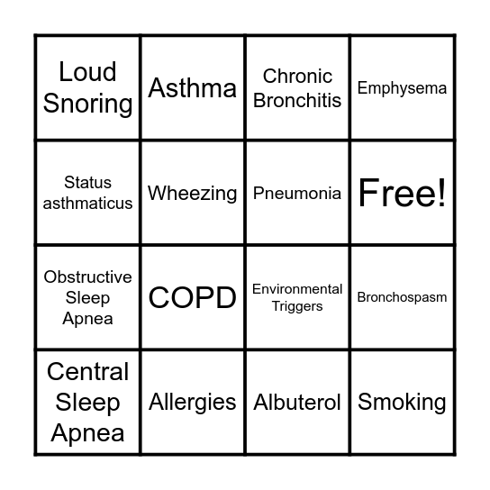 Lung Health BINGO Card
