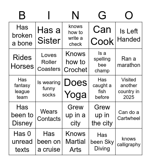 SGA BINGO Card