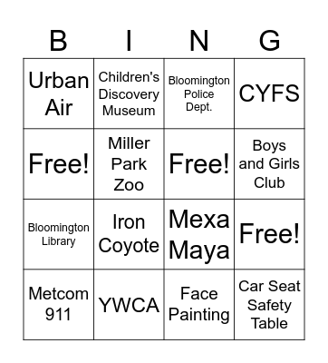 Family Safety Day Bingo Card