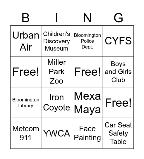 Family Safety Day Bingo Card