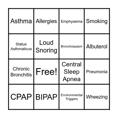 Lung Health Bingo Card