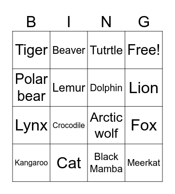 Animals Bingo Card