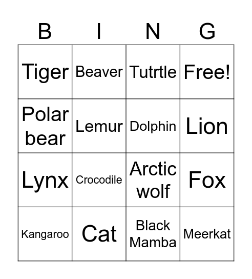 Animals Bingo Card