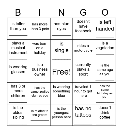 FIND THE GUEST WHO... Bingo Card