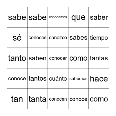 Capítulo 1B Grammar Bingo Card