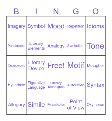 Literary Devices Bingo Card