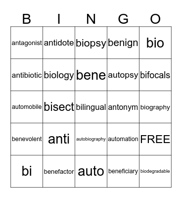 Unit 2 Bingo Card