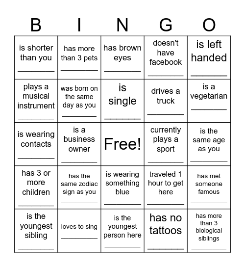 FIND THE GUEST WHO... Bingo Card