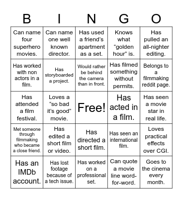 Filmmaker Bingo Card