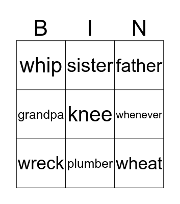 Silent letters Bingo Card