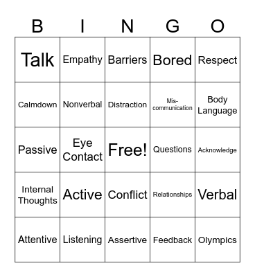 Active Listening Bingo Card