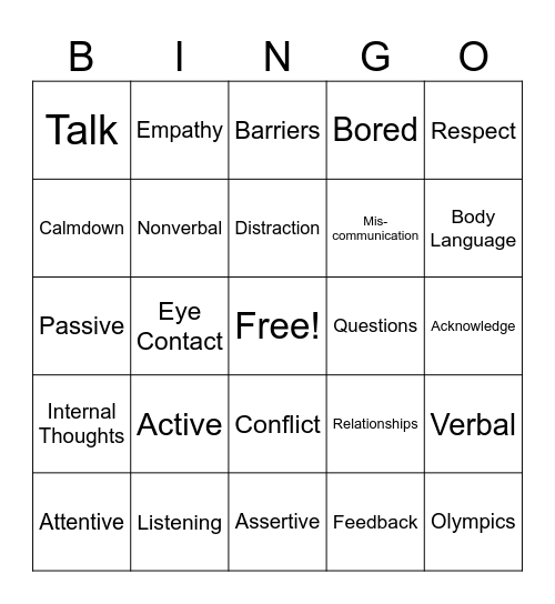 Active Listening Bingo Card