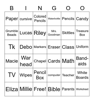 Mrs. Spurrier's Class Bingo Card